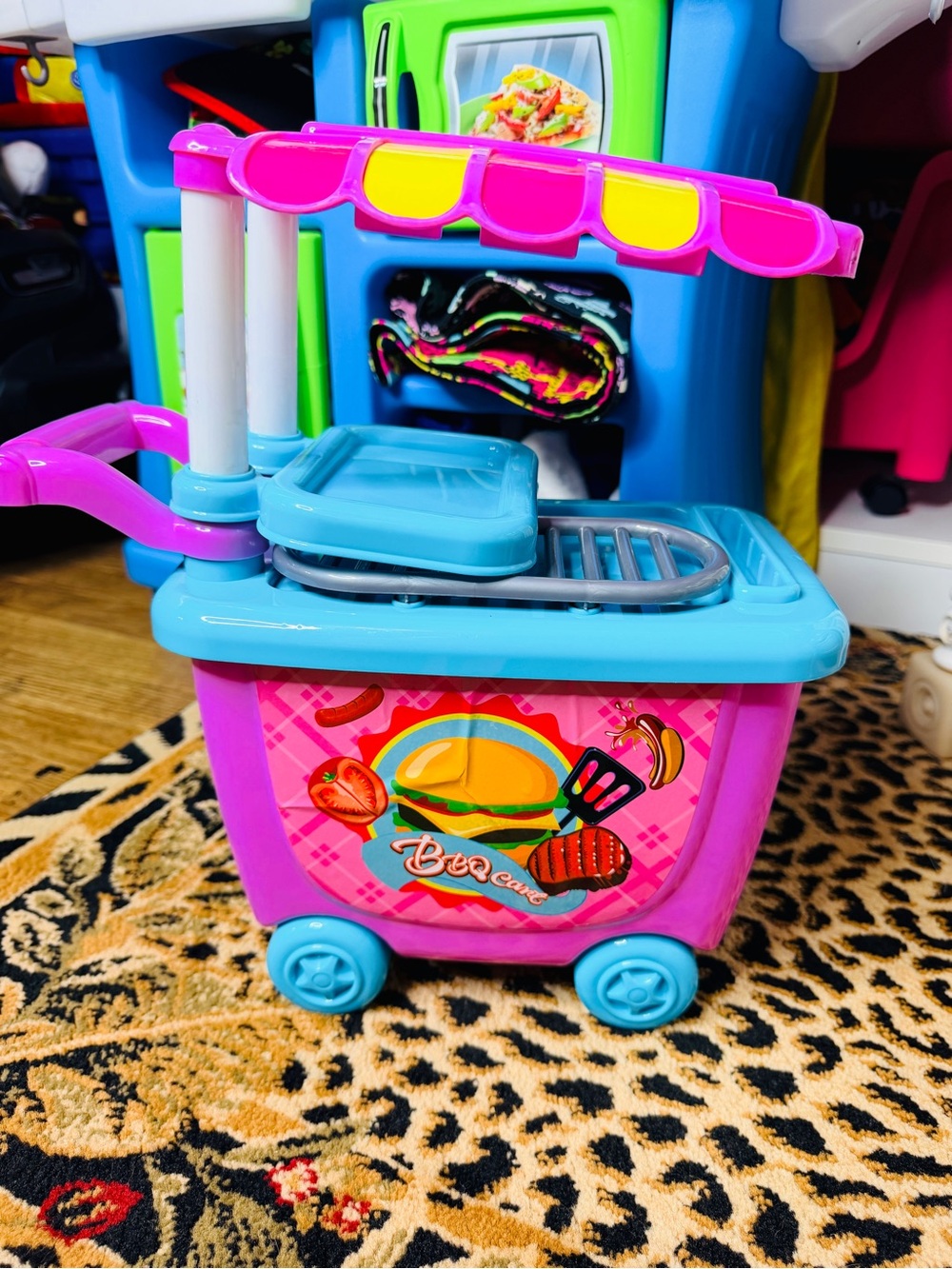 Kids Pretend BBQ Play Cart - Pink & Blue